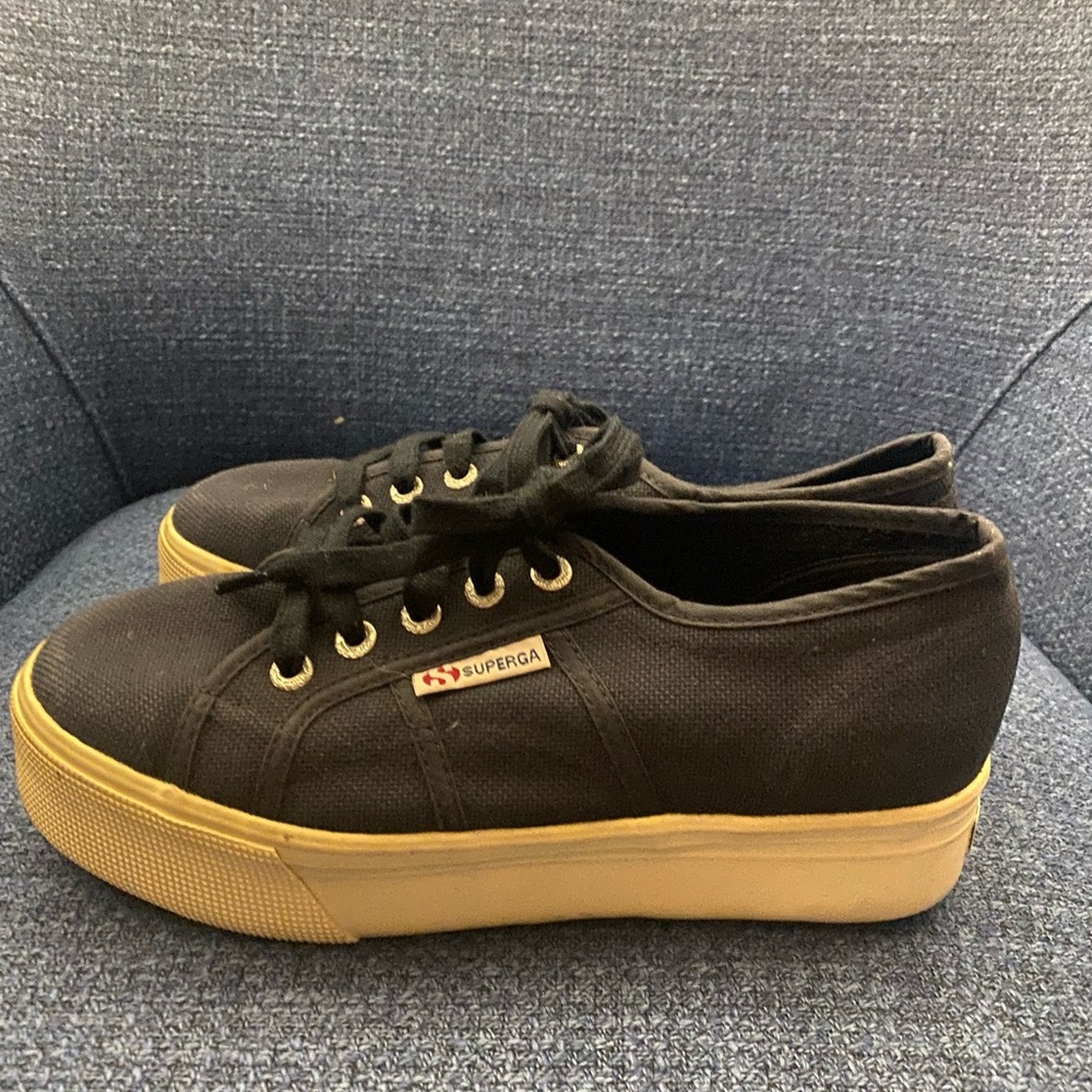 Superga Black Canvas Sneakers with Tan Soles - Picture 4 of 6